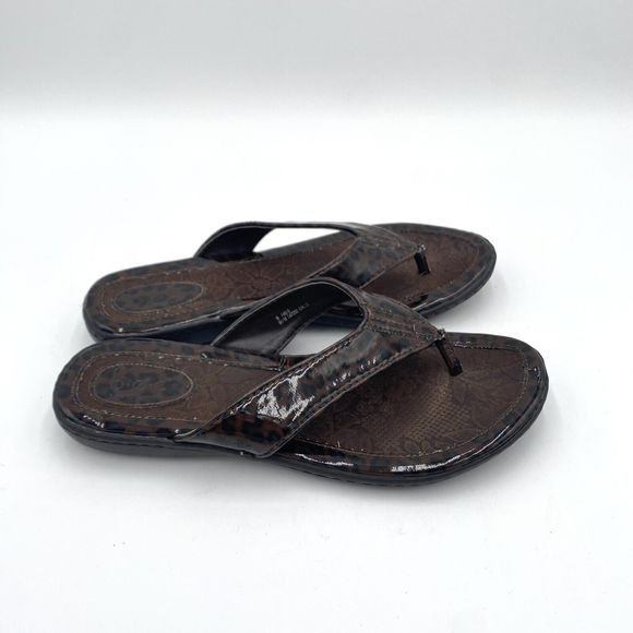 b.o.c. Born Concept Women's Cheetah Leopard Patent Leather Flip Flop Sandals 9 - Picture 3 of 9